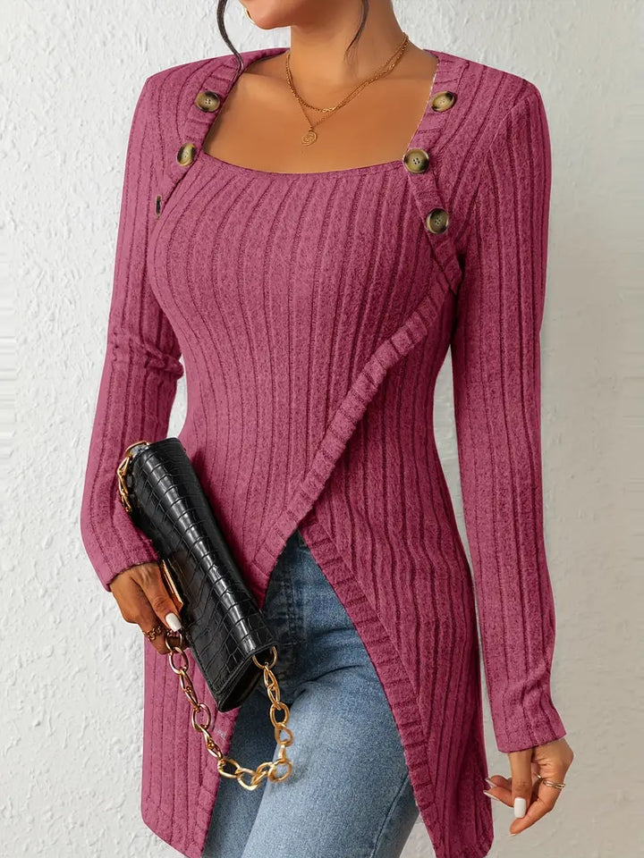Anaya - Asymmetrical top with buttons and ribbed texture
